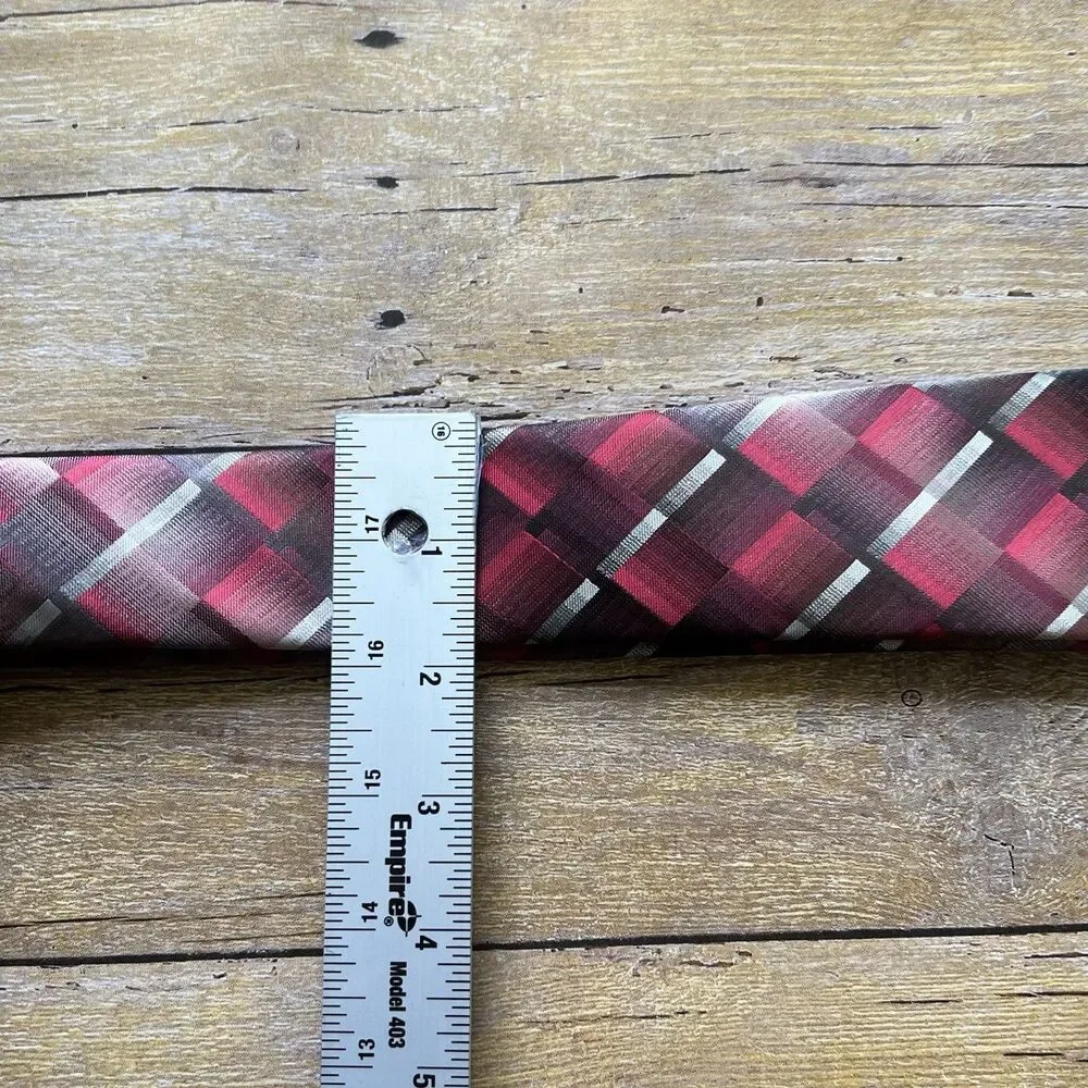 Pierre Cardin‎ Mens Geometric Plaid Tie Burgundy Grey Black Tie Chain Accessory